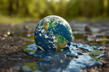 Climate disaster concept with Earth Globe melti