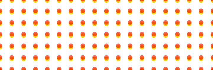 Seamless polka dot pattern. Risograph effect. Vector illustration with small orange and yellow dots on a white backdrop. Creative grid texture round shapes. Cute dotted wrapping paper sample - obrazy, fototapety, plakaty
