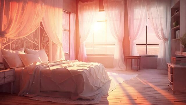 Streamer Background of a Bedroom with Curtains