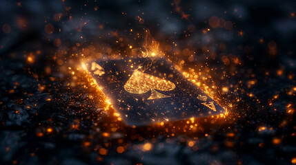 Black and Gold Ace of Spades on Fire, Generative AI.