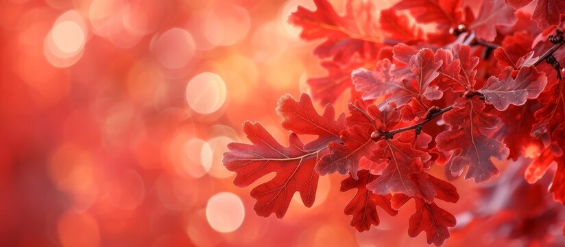 Vibrant red autumn leaves on a tree branch in nature under the sunlight