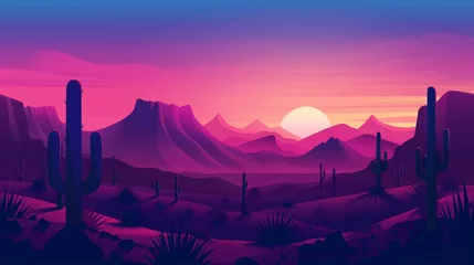 Rolgordijnen Silhouettes of towering cacti against a vibrant desert sunset. © Captured Moments.Co
