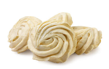 Heap of zephyr marshmallows on a white background. Isolated