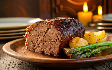 Capture the essence of Meatloaf in a mouthwatering food photography shot