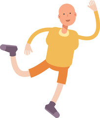 Bald Man Character Jumping and Flying
