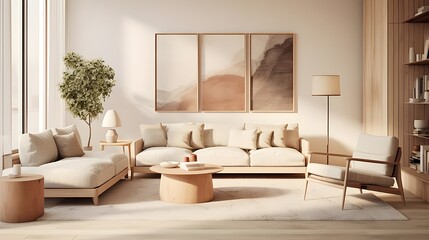 Fototapeta na wymiar Luxury Living: Modern Room Design with Large Window, Leather Sofas & Flat-screen TV
