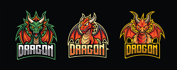 dragon esport gaming logo. set of dragon mascot design