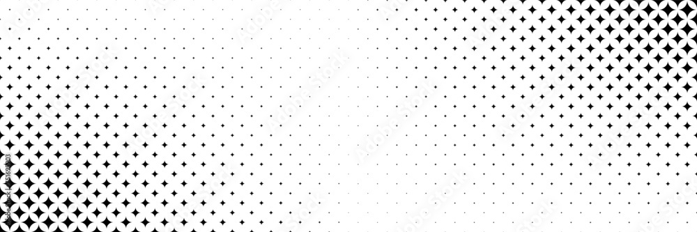 Poster horizontal black halftone of glowing glitter star design for pattern and background.