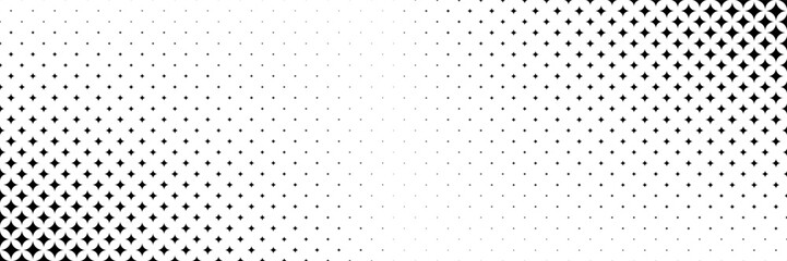horizontal black halftone of glowing glitter star design for pattern and background.