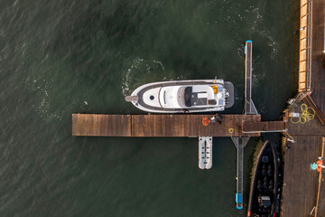Yacht parking at the marina from above