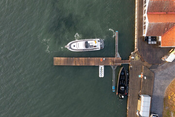 Yacht parking at the marina from above