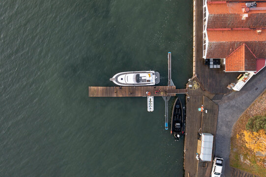 Yacht parking at the marina from above