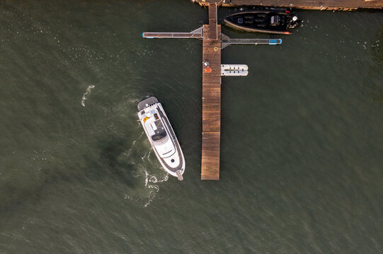 Yacht parking at the marina from above