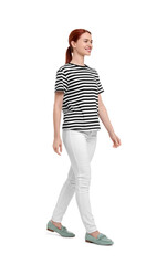 Portrait of happy woman on white background