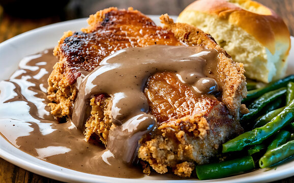 Capture the essence of Chicken Fried Steak in a mouthwatering food photography shot
