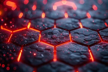 hexagon with red glowing light wallpaper - obrazy, fototapety, plakaty