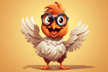 Funny illustration of a dancing chicken. Hand drawn vector image, animal character design