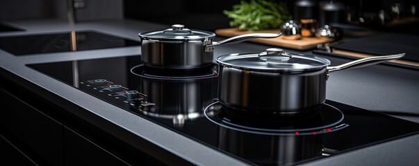 Induction hob in a modern kitchen close-up