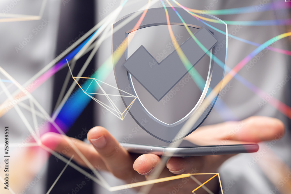 Poster Information technology protected with firewall, secure access and encryption against cyber