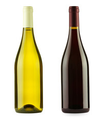 Bottles of white and red wine isolated on white