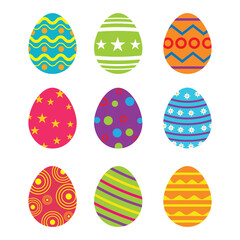 easter eggs set flat design on white background. Easter Eggs with Realistic ornament pattern, Vector