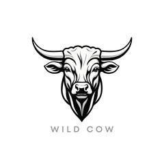 Creative Bull or cow head logo on white and black background vector template. Stylized buffalo mascot design. Animals silhouette illustration.
