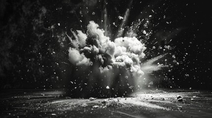 Realistic fiery explosion over bombs a black background - obrazy, fototapety, plakaty