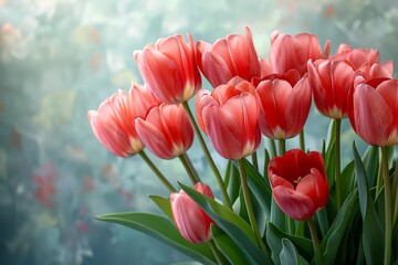 Spring tulips in watercolor style. Luxurious background for postcards, delicate flowers