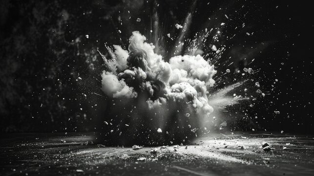 Realistic fiery explosion over bombs a black background