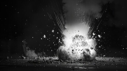 Realistic fiery explosion over bombs a black background