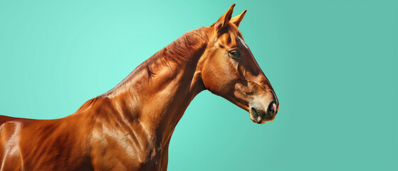 Cavalo marrom isolada no fundo azul - Papel de parede - obrazy, fototapety, plakaty