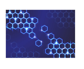 Abstract vector background with the blue, light blue shiny hexagons on the blue background with the stars and rays . Hexagonic business background wallpaper .