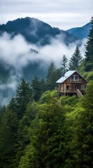 Secluded Cabin in Untouched Forest Setting, Symbolizing Tranquility and Isolation Concept