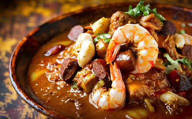 Capture the essence of Gumbo in a mouthwatering food photography shot