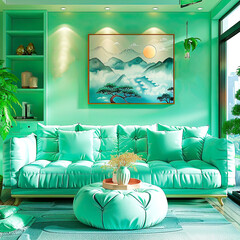 kawaii style living room mint color
