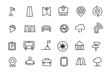 Navigation icons set. Thin line icons for business, marketing, social media, UI and UX, finance and banking, navigation, mobile app.