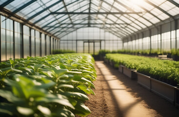 Greenhouse filled with lush potted plants, an agricultural plant fixture