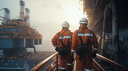 Emergency team workers eliminate an emergency situation on gas production platform