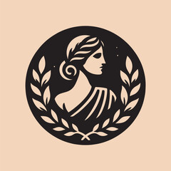 beautiful antique woman portrait. Logo. Simple modern design, icon, ebmlem, print. Black and white © Victoria