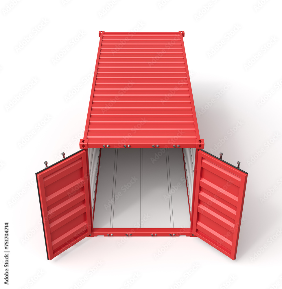 Poster 3d rendering of open red shipping container isolated on white background