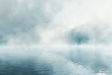 Design a mottled background that captures the subtle elegance of early morning fog rolling over a calm lake, with soft grays and blues blending into whispers of white