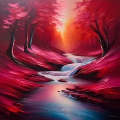 Muurstickers Crimson River Through Autumn Forest © Deepak