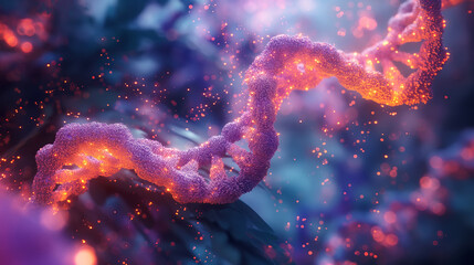 Abstract DNA Strand with Glowing Nodes in a Futuristic Representation