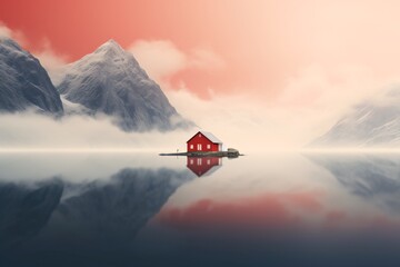 a house on a small island in the middle of a lake