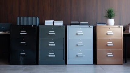 File cabinet, office archive storage with drawers for documents,.