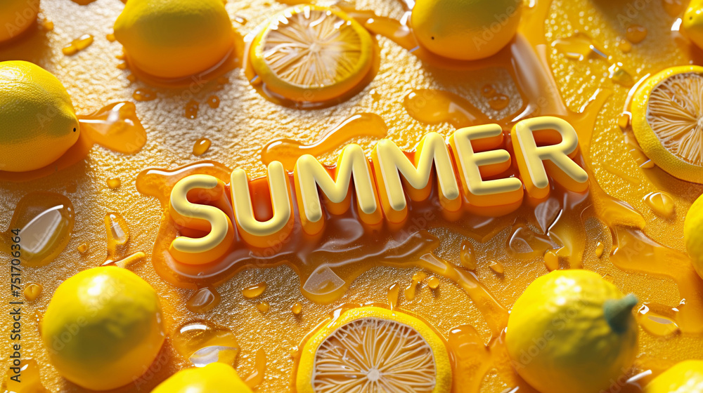 Fototapete the inscription summer is written on a textured yellow background with lemon. background for a greet