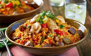 Capture the essence of Jambalaya in a mouthwatering food photography shot