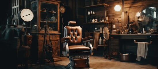 Vintage Barber Chair - obrazy, fototapety, plakaty