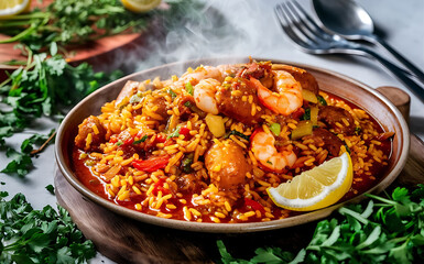 Capture the essence of Jambalaya in a mouthwatering food photography shot