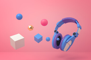 Headphones surrounded by geometric shapes